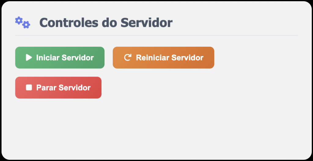 Tela de controle do servidor