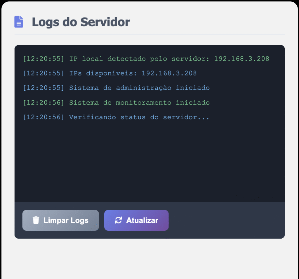 Logs do servidor em tempo real